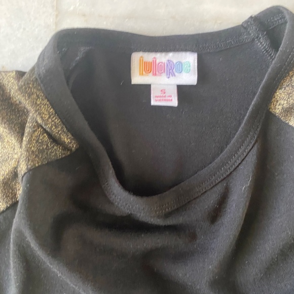 Metallic Lularoe Randy Baseball Tee Elegant Collection Gold & Black Ladies Small - Picture 7 of 8